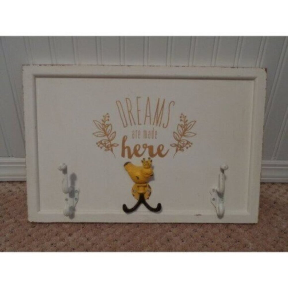 New Studio Decor 1pc white distressed wall hook decor 18 1/8"W 12"T MSRP $40